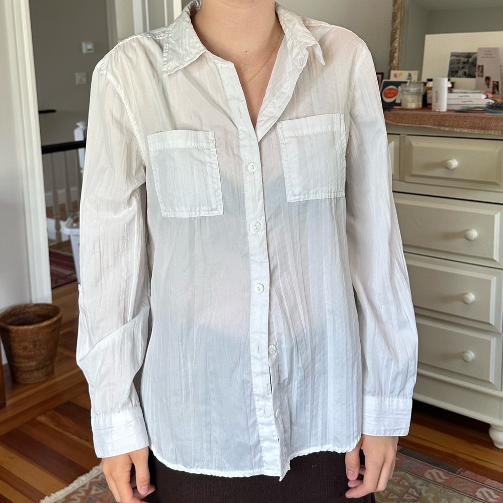 White sheer small chicos button down long sleeve